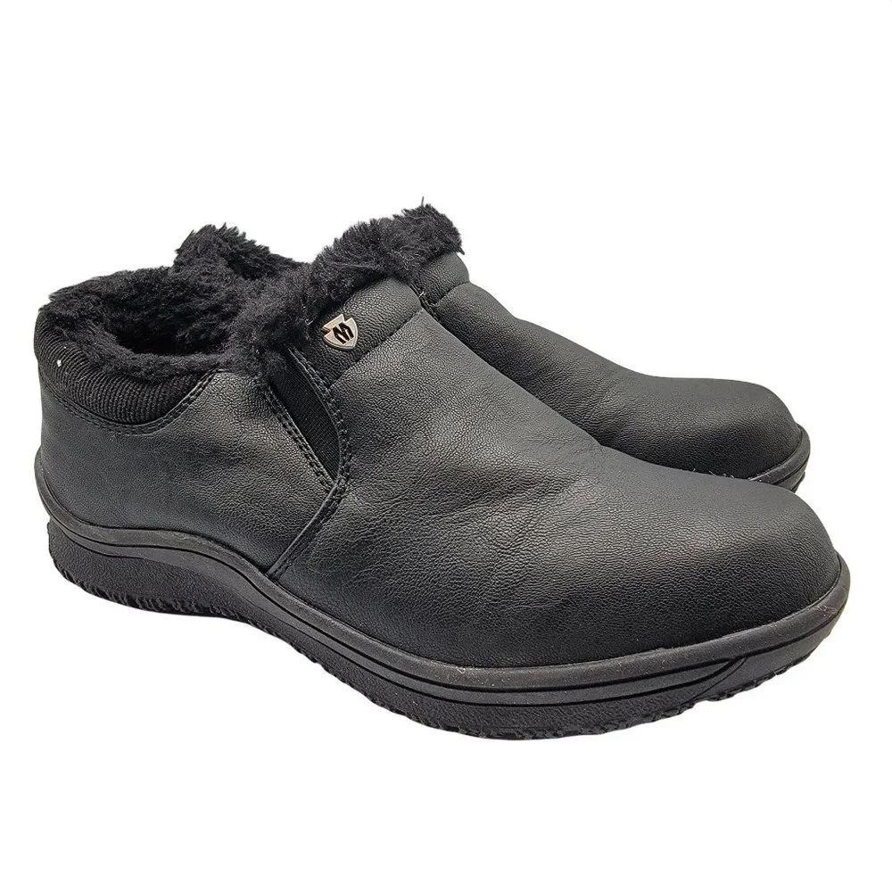 Minnetonka Erie Faux-Fur Booties Womens Size 5 Black Lined Warm Slip On Shoes